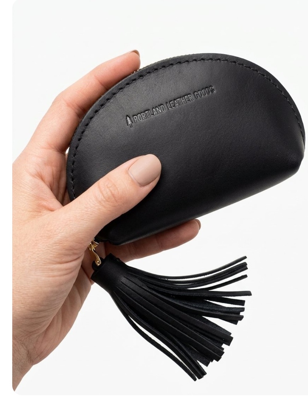 Portland Leather Taco Tassel Pouch Black Half-Moon Tassel Card & Coin Holder